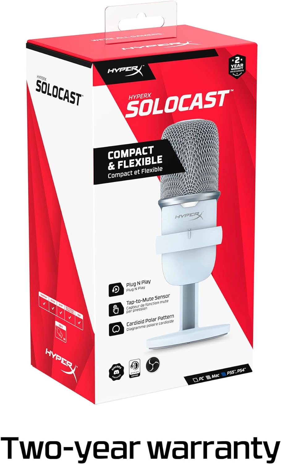 HyperX SoloCast- 24 Bit Upgrate - USB Condenser Gaming Microphone, for PC, PS4, and Mac, Tap-to-Mute Sensor, Cardioid Polar Pattern, Gaming, Streaming, Podcasts, Twitch, YouTube, Discord