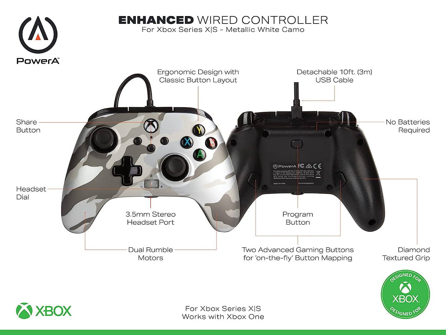 PowerA Enhanced Wired Controller for Xbox Series X|S - Metallic Arctic Camo
