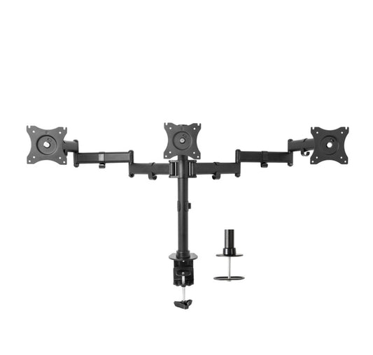 TRIPLE MONITOR DESK MOUNT, HEIGHT ADJUSTABLE COMPUTER MONITOR STAND MOUNT - 15” - 24”