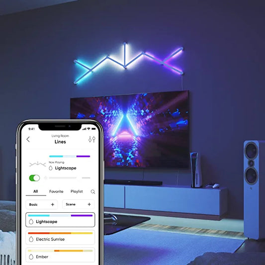 Nanoleaf Lines WiFi Smart RGBW 16M+ Color LED Dimmable Gaming and Home Decor Wall Lights Starter Kit (9 LED Light Lines) - Games Corner