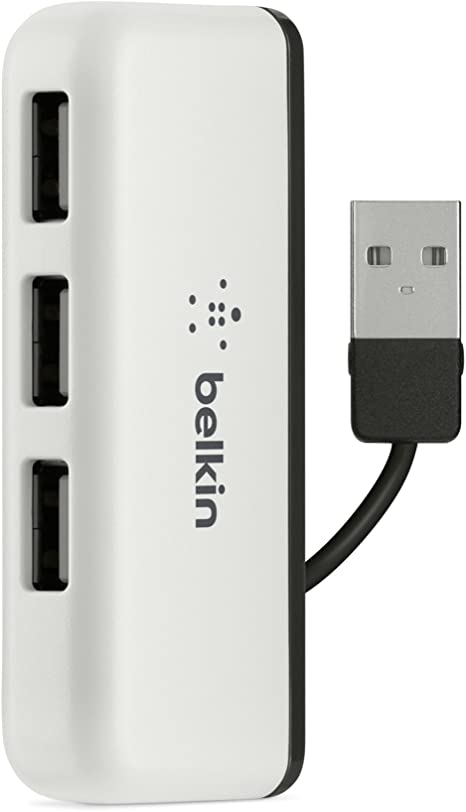 Belkin Travel 4-Port USB 2.0 Hub with Built-In Cable Management (White) - Games Corner