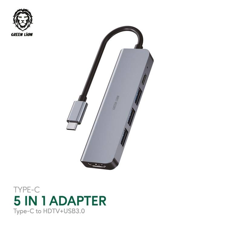 Green Lion 5 in 1 Type-C Adapter 4K, Ethernet, USB-C Multiport Converter with 4K HDMI - Games Corner